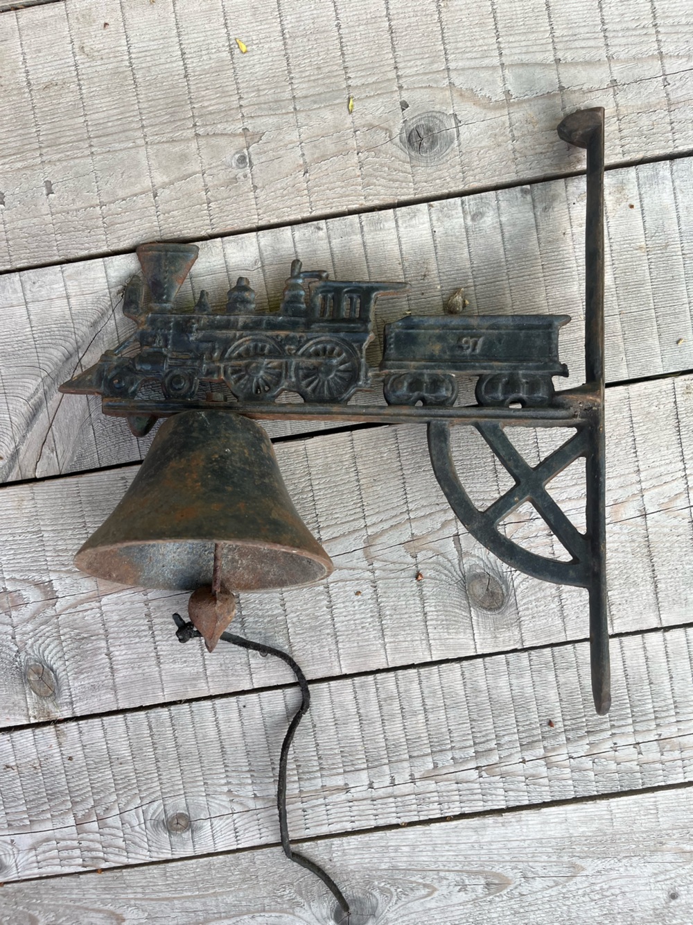Cast Iron Train Bell - Rustic Metal Door / dinner Bell - Black/Brown